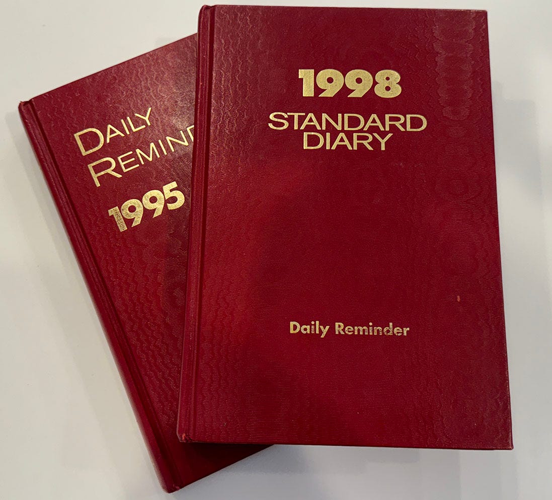 Photo of two hard-bound day planner books from 1990's